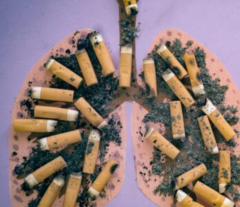 Lungs image made from cigarette butts