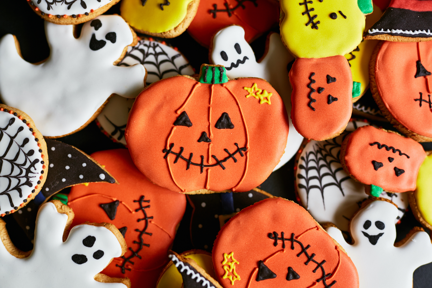Traditionally decorated halloween cookies