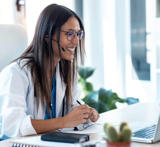 Female doctor conducting a telehealth session