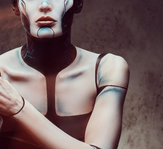 Woman with body paint to look like a robot
